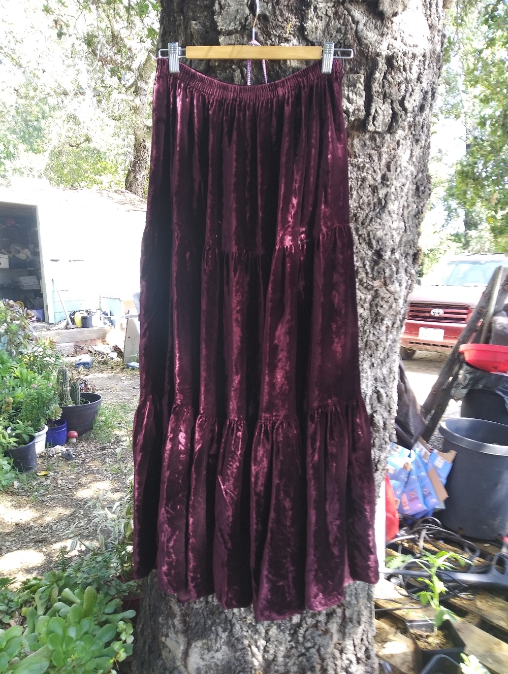 Double D Ranch Velvet Tiered Maxi Skirt - Burgundy - Picture 3 of 3